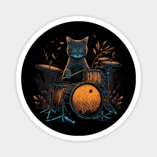 Cat Playing Drums Funny Cat Gift Retro Vintage Funny Cat Magnet